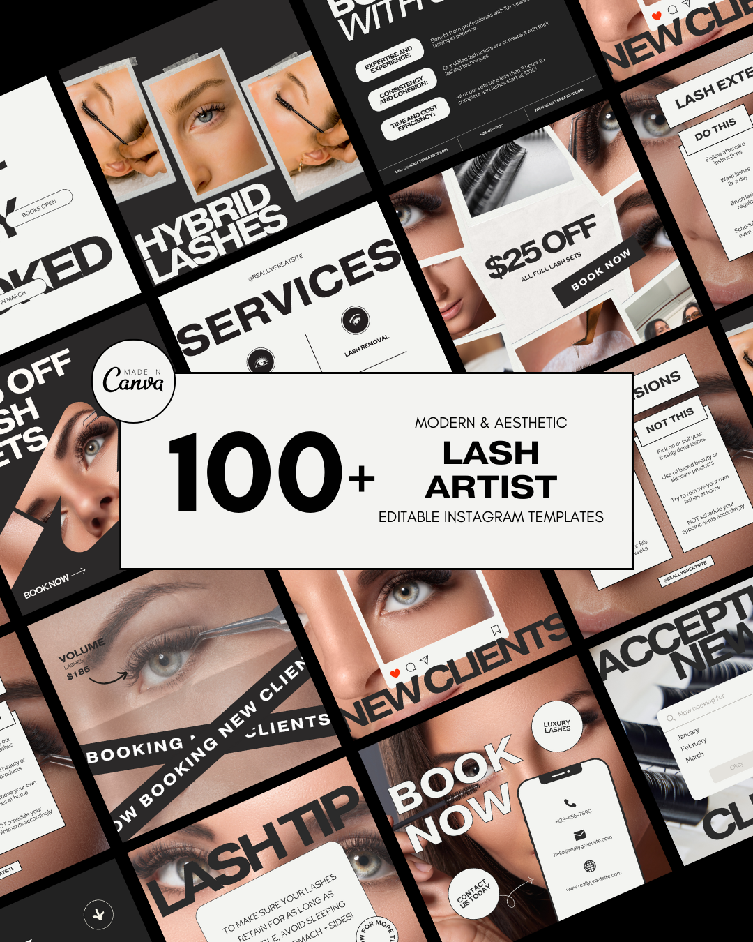 100+ MODERN AESTHETIC LASH ARTIST IG TEMPLATES
