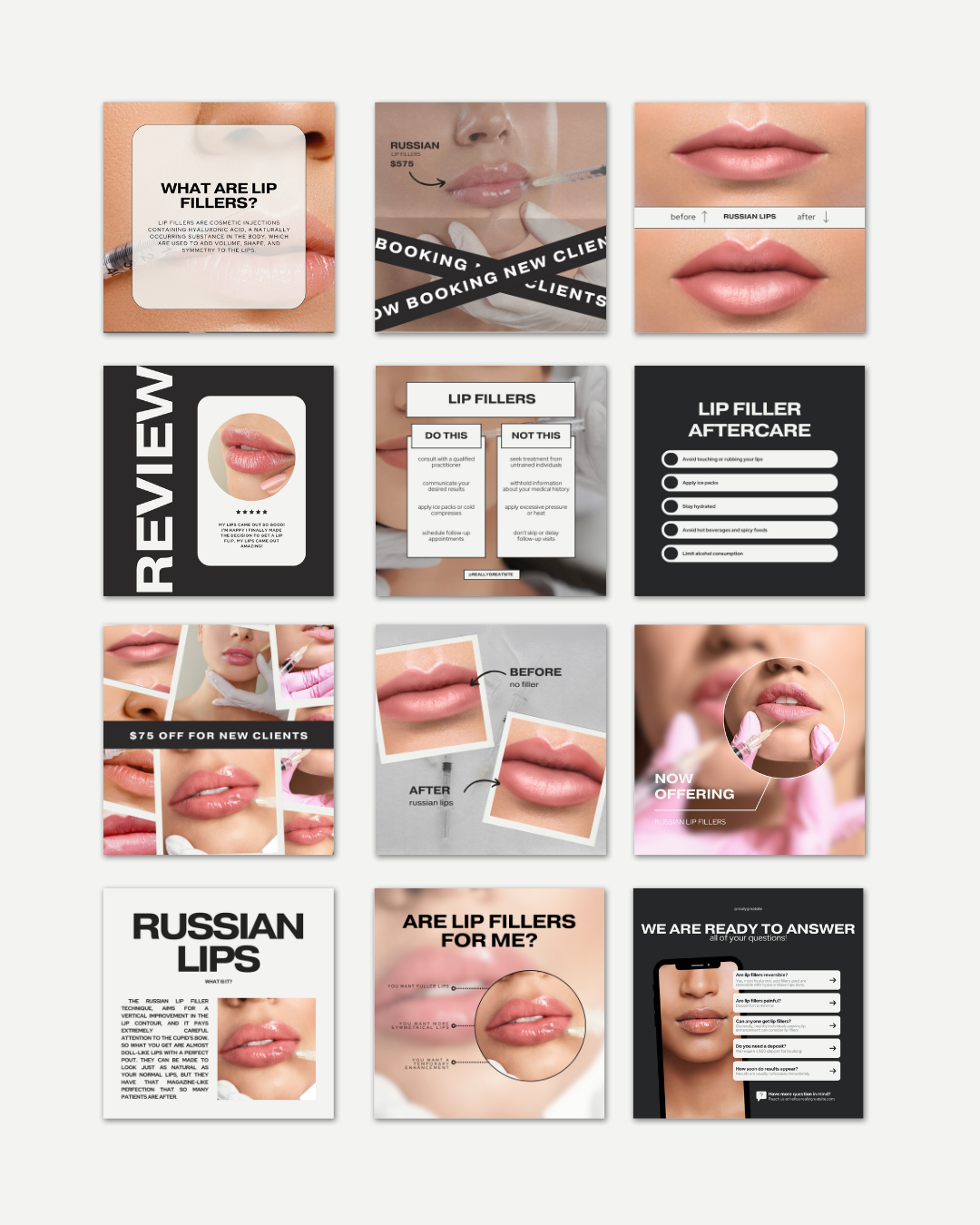 100+ MODERN AESTHETIC LIP FILLER IG TEMPLATES