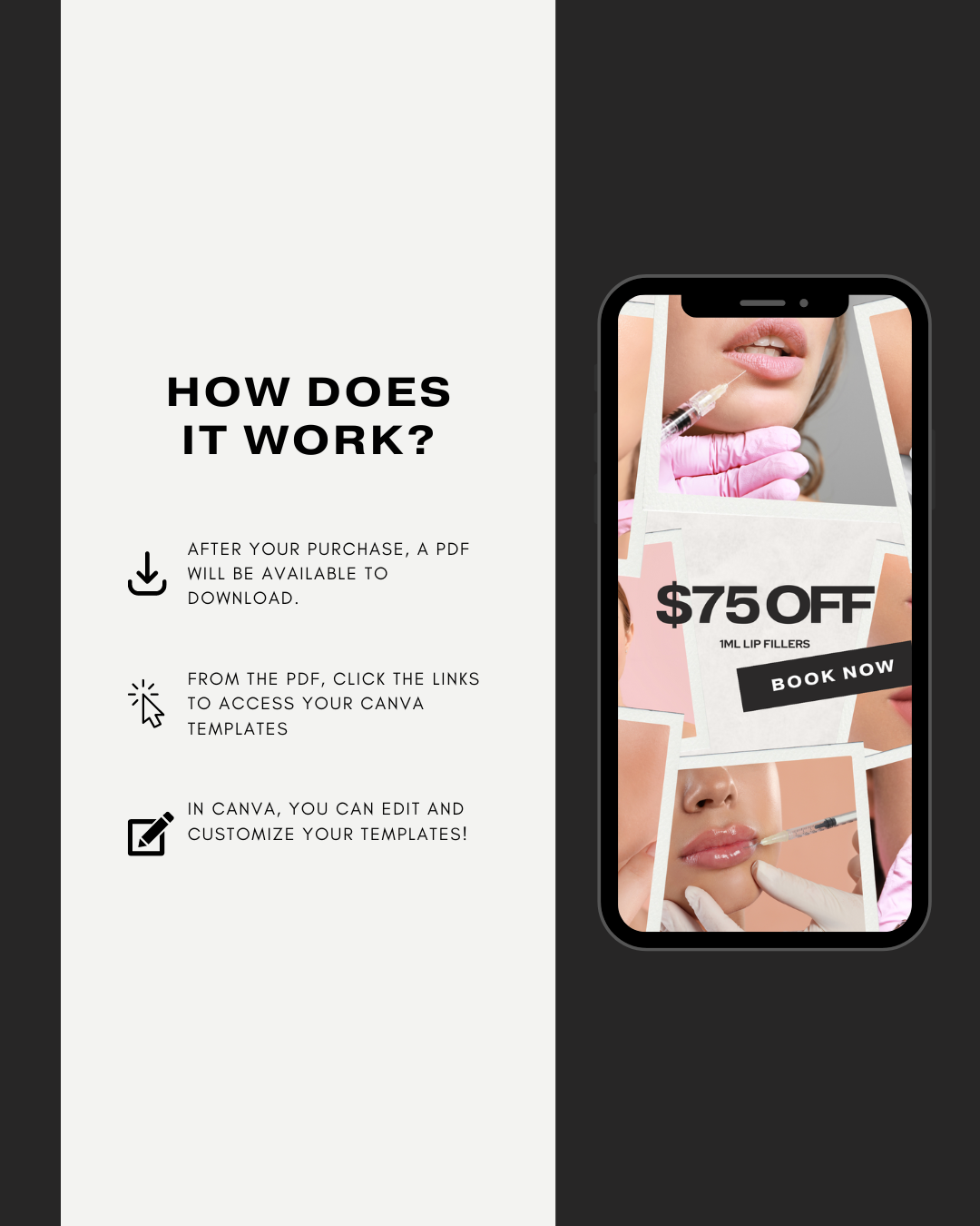 100+ MODERN AESTHETIC LIP FILLER IG TEMPLATES