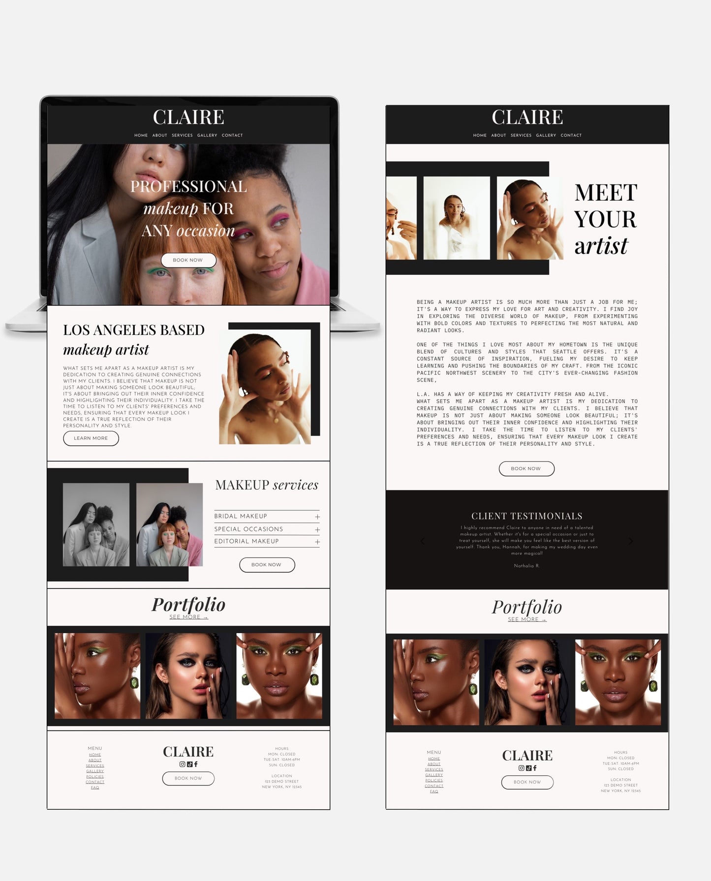 CLAIRE | MODERN & NEUTRAL WEBSITE TEMPLATE FOR MAKEUP ARTISTS